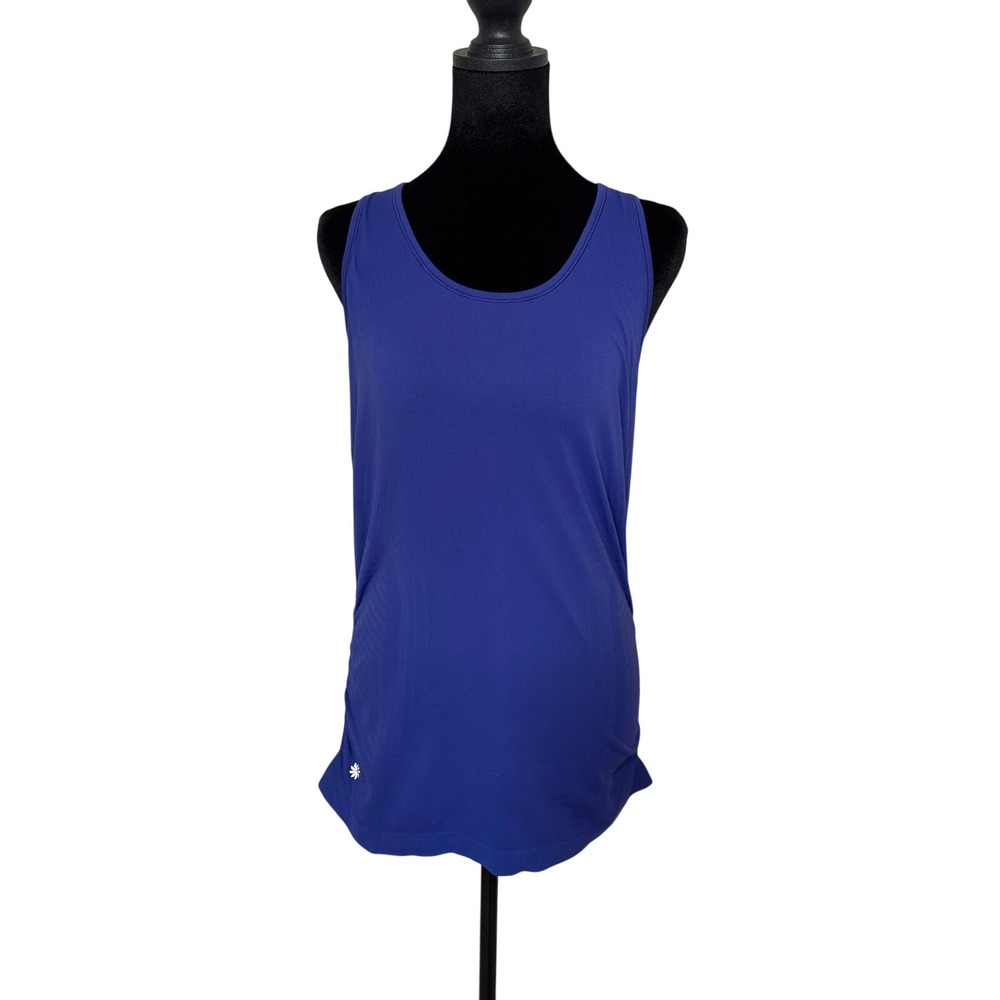 Athleta Blue Racerback Tank Top Ruched Side Textured Activewear Medium